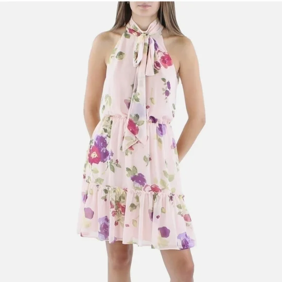 Ralph Lauren Floral Pink Halter Top Mini Dress Sizes 10 And 12 NWT - Picture 1 of 17